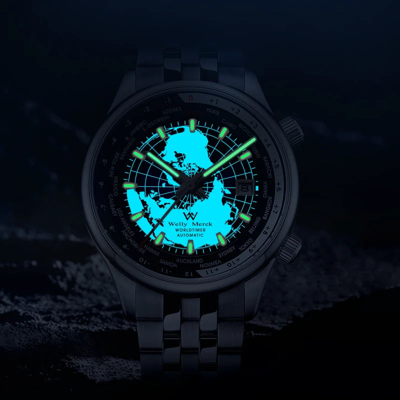 WM Watch Automatic Mechanical Men Watches High Quality Sapphire World Time Original Recognized Brand Welly Merck Watch Man WM057