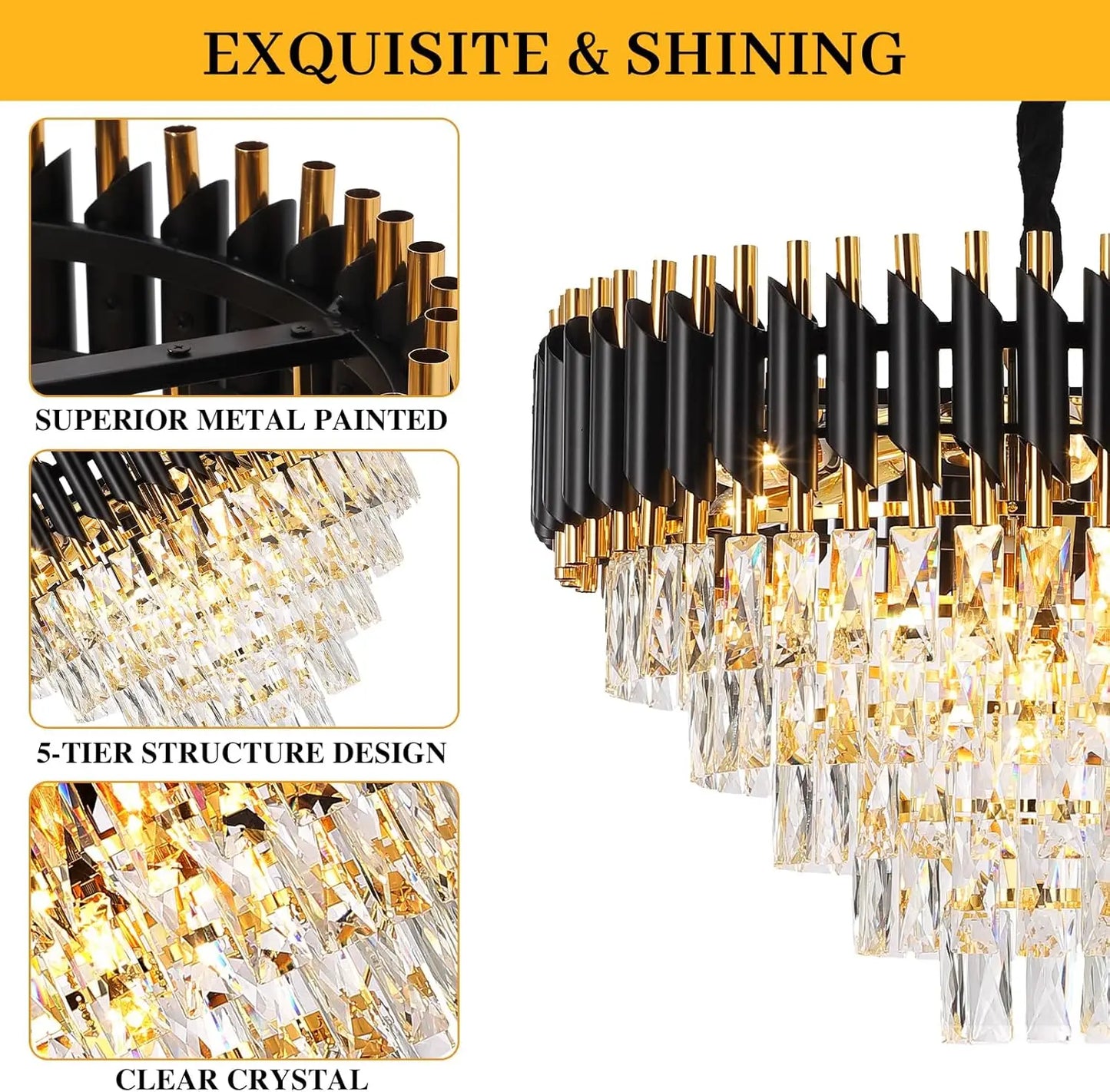 Luxury Pendant Lights Crystal Aluminum Chandelier E12 Lamp Holder Indoor Lighting for Home Dining Room Kitchen Coffee Shop Decor