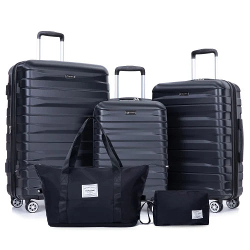 Luggage set of 5 pieces, expandable hard PC luggage set with TSA lock for rotating wheels, polychrom lightweight rolling luggage