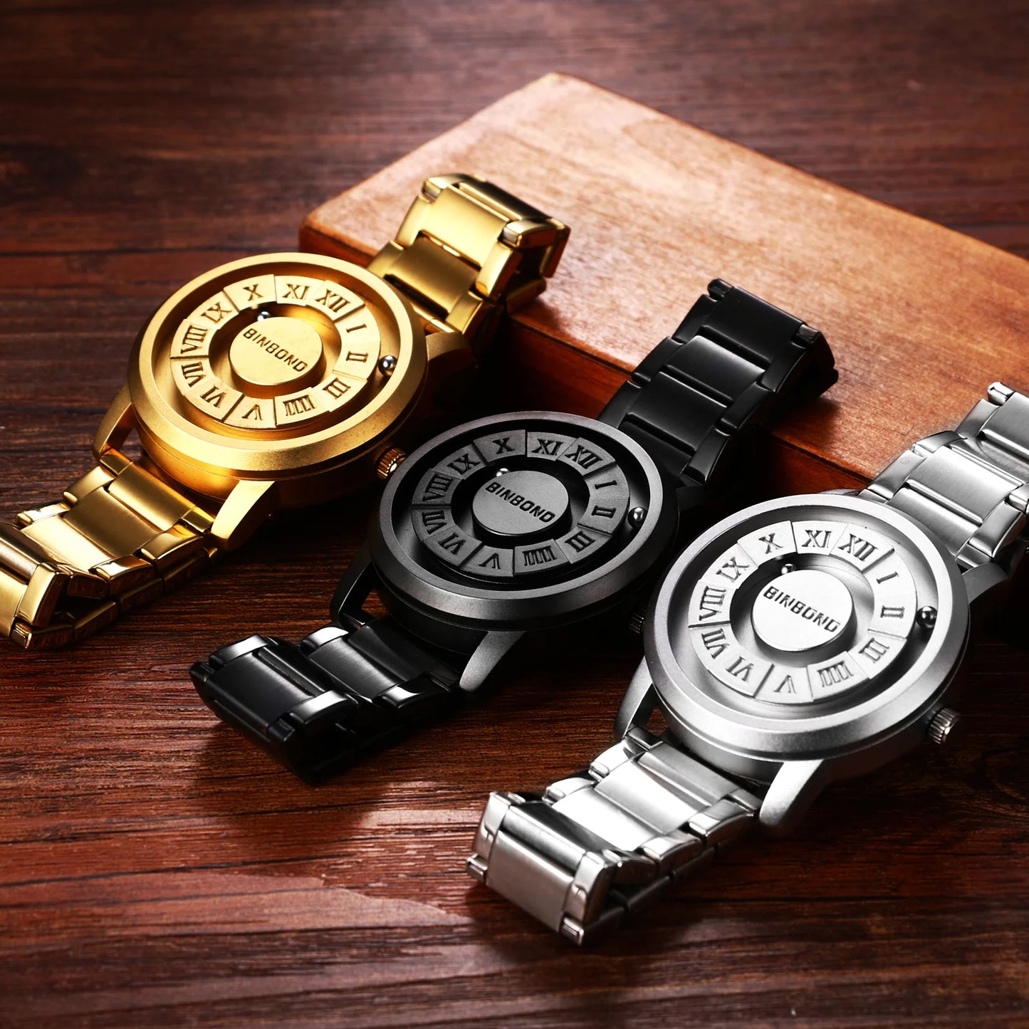 LANCARDO Men's Quartz Watch Mirrorless Magnetic Levitation Waterproof Watch Pineless Ball Design Removable Stainless Steel Strap