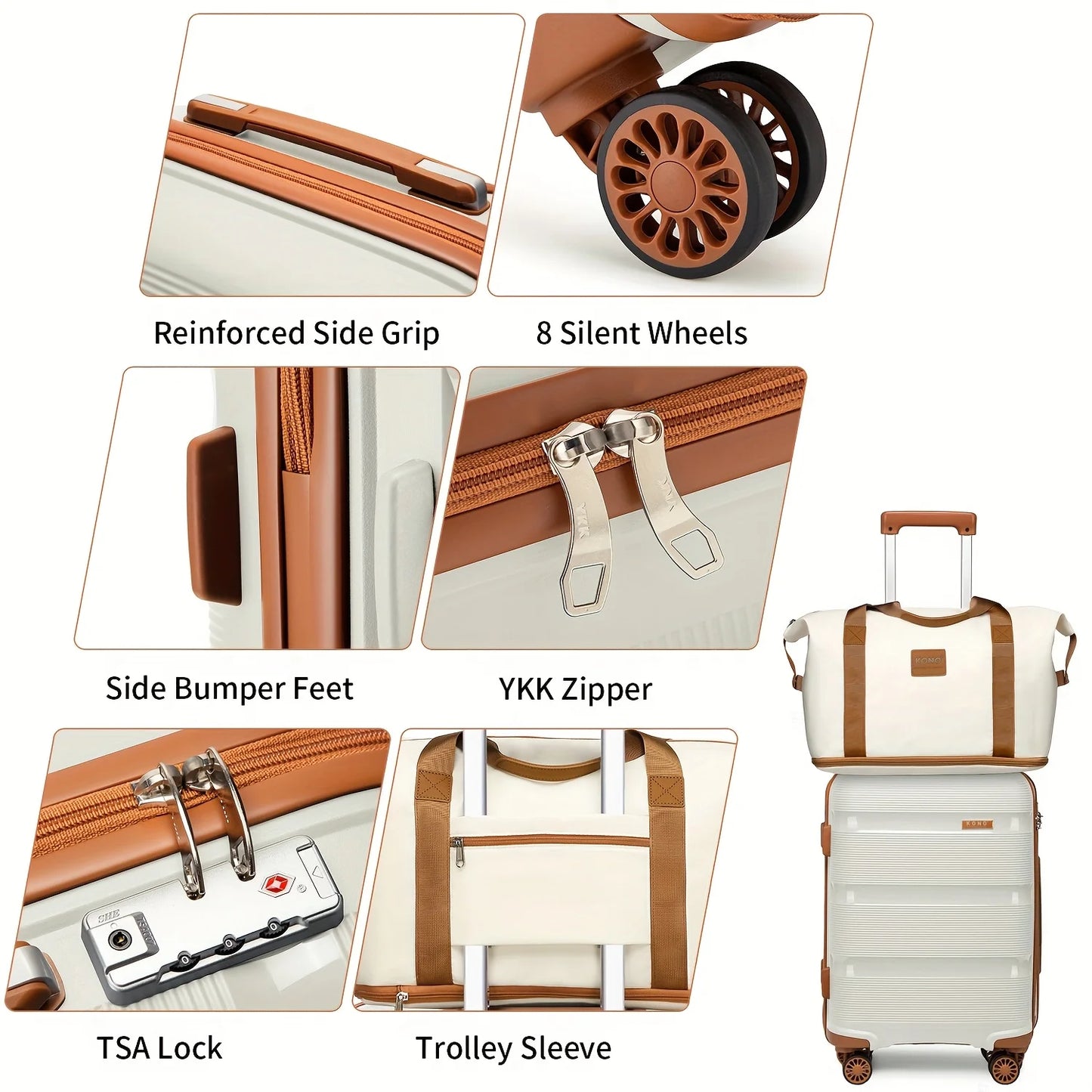 Kono 20" Lightweight Hardshell Luggage Set - Cabin Carry-On with Travel & Toiletry Bags
