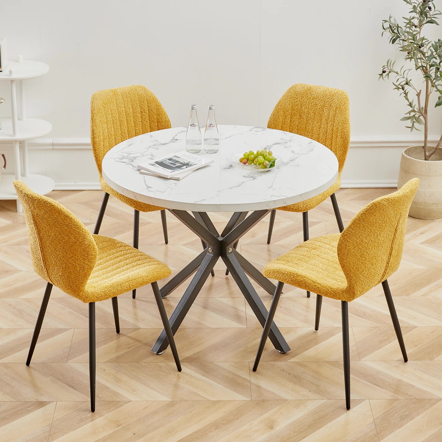 EGOONM Modern Luxury Dining Table Imitation Marble Effect Household Round Dining Table Simple Cafe Tables Home Furniture 100CM