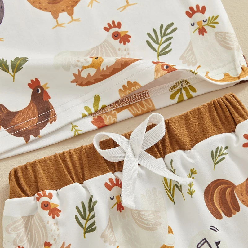 2024-01-16 Lioraitiin 3M-3Y Toddler Baby Boy Farm Clothes Western Farm Chicken Animals Tractor Shirt Short Pant Summer Outfit