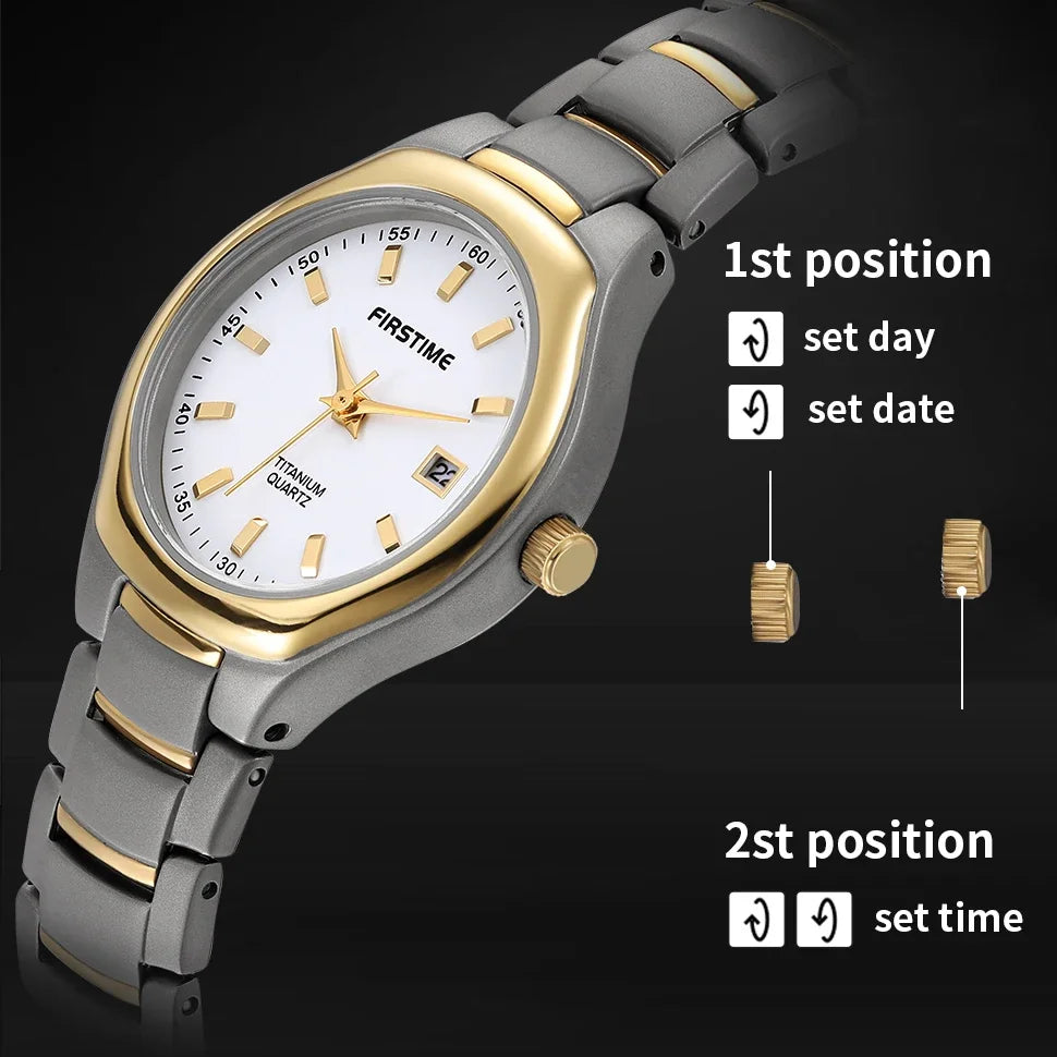 BERNY Women's Watches Titanium Calendar Casual Simple Ladies Quartz Wristwatch Ultra Light Fashion Golden Tone Small Watch