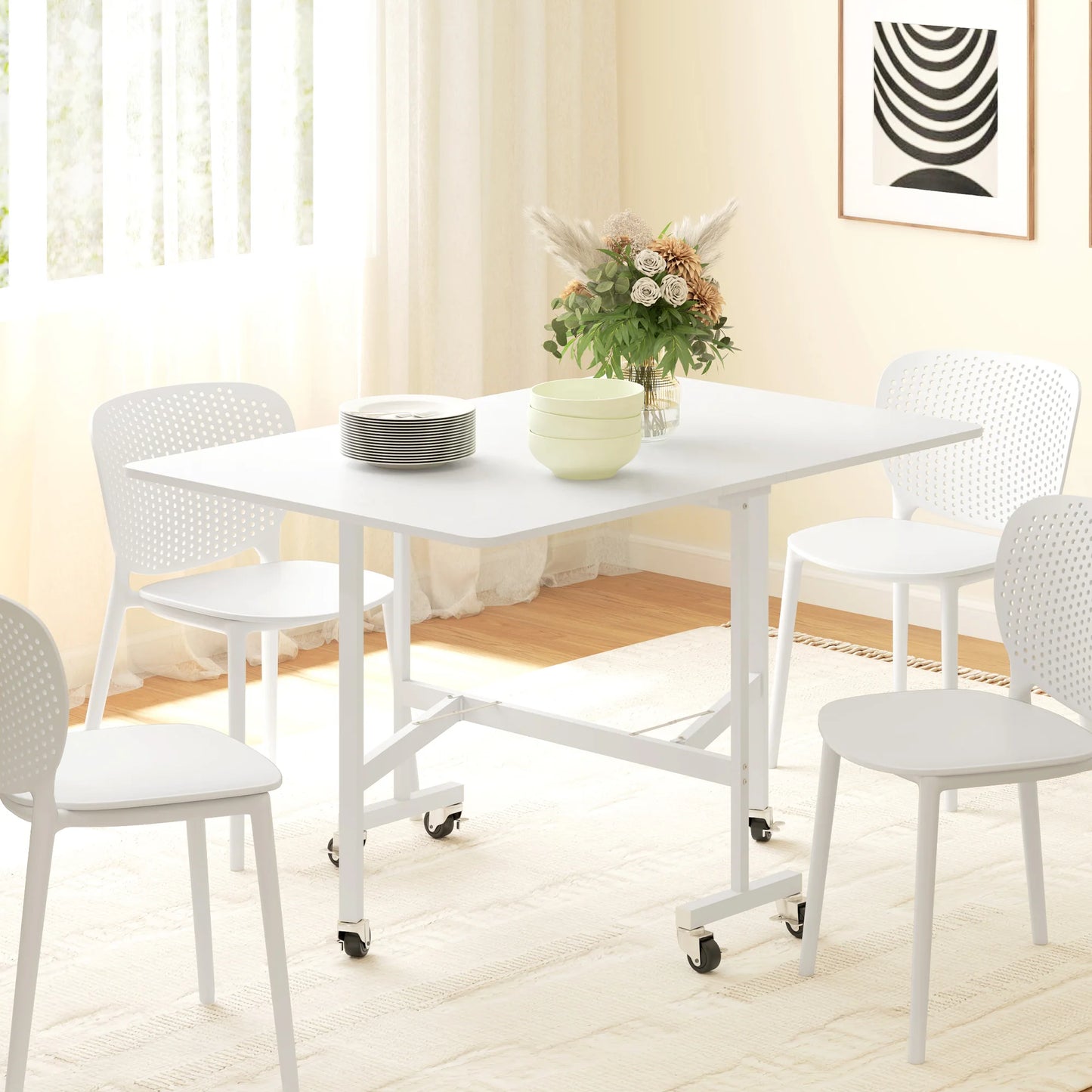 Homcom Folding Dining Table for 4-6 People with Wheels 120X80X73 cm