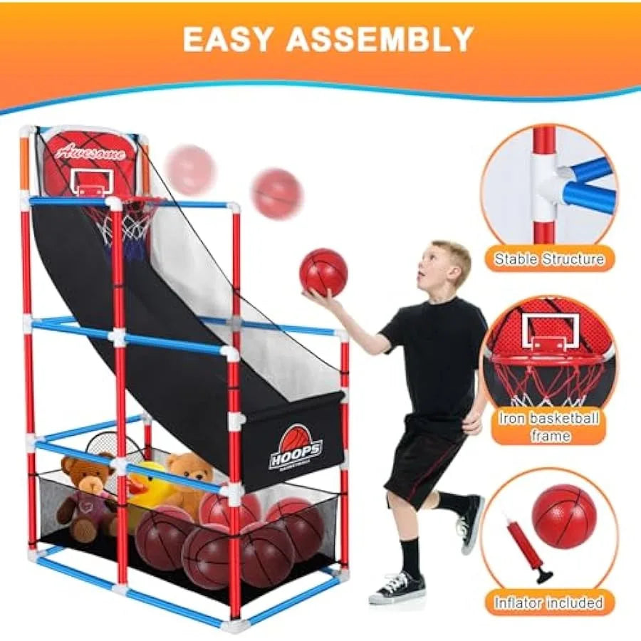 Adjustable Arcade Basketball Game Set with Storage 4 Balls for 3 to 12 Years Old Sport Toy for Indoor Outdoor