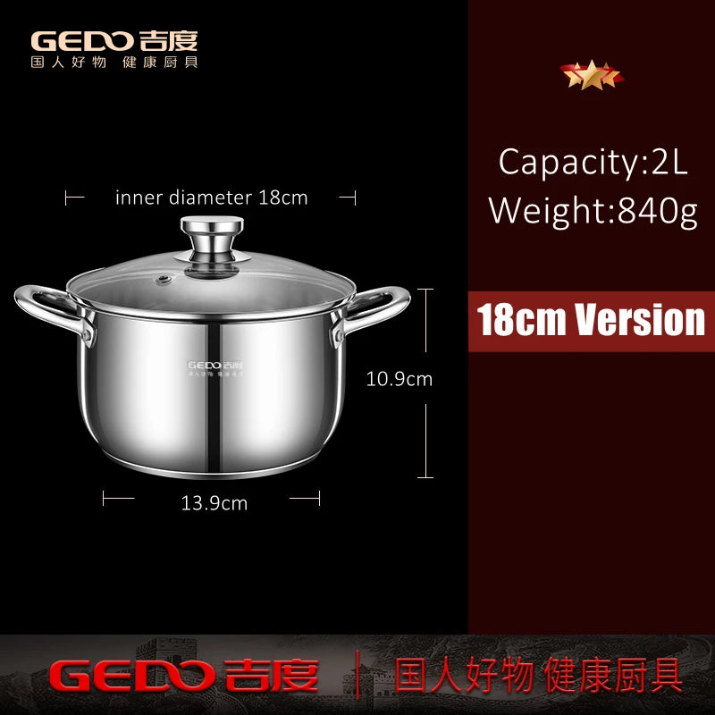 Ultra Thick 304 Stainless Steel Kitchen Stewing Pot Accurate Scale Saucepot with Tempered Glass Cover Pot for Family Cooking
