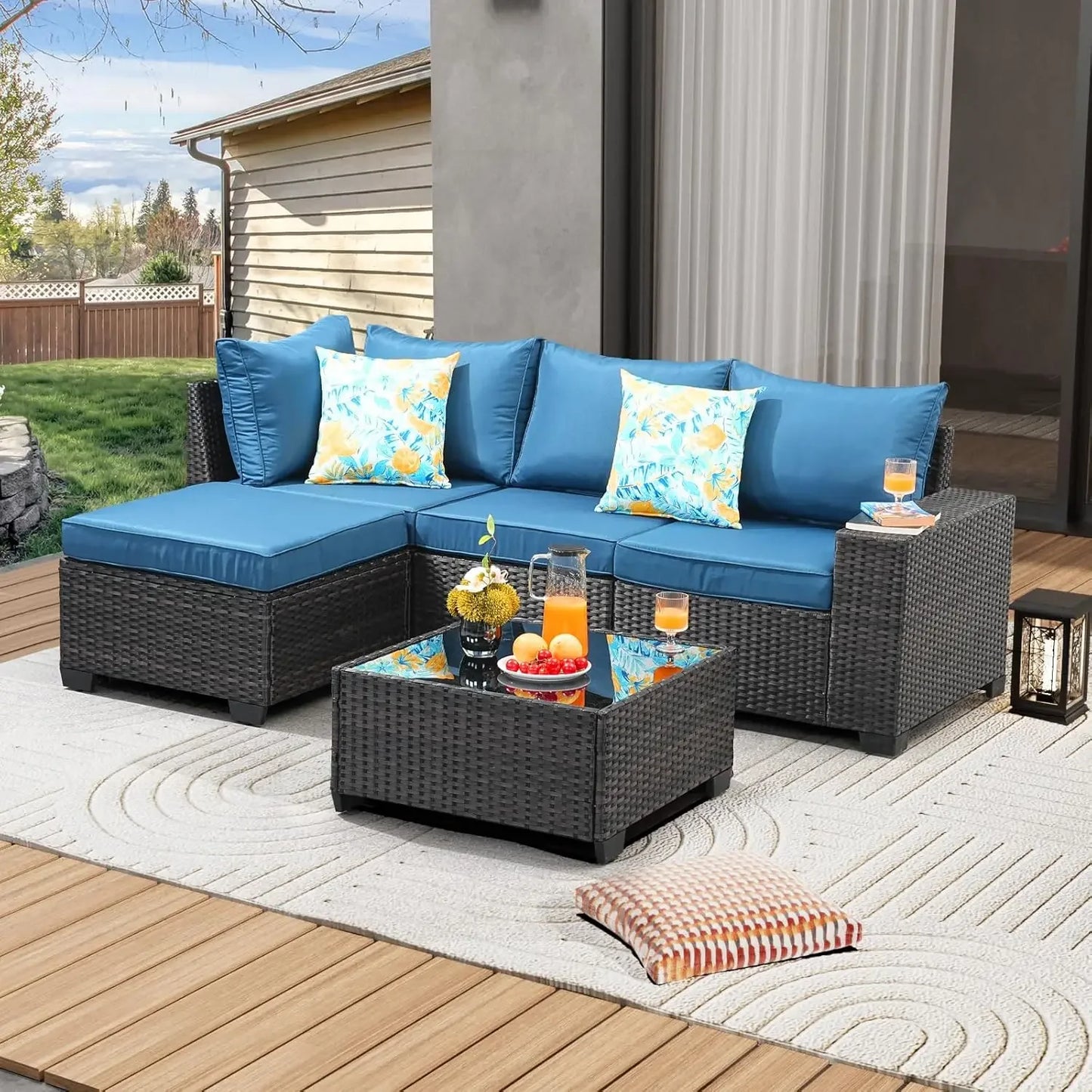 5-Piece Patio Furniture Set – All-Weather Wicker Rattan Sectional Sofa with Cushions for Durable Outdoor Comfort