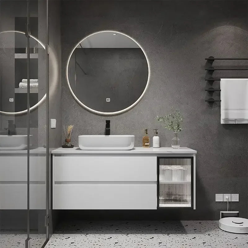 Bathroom Cabinets with Integrated Ceramic Basin Modern Bathroom Vanity Smart Mirror Cabinet Sink Washbasin Bathroom Furniture