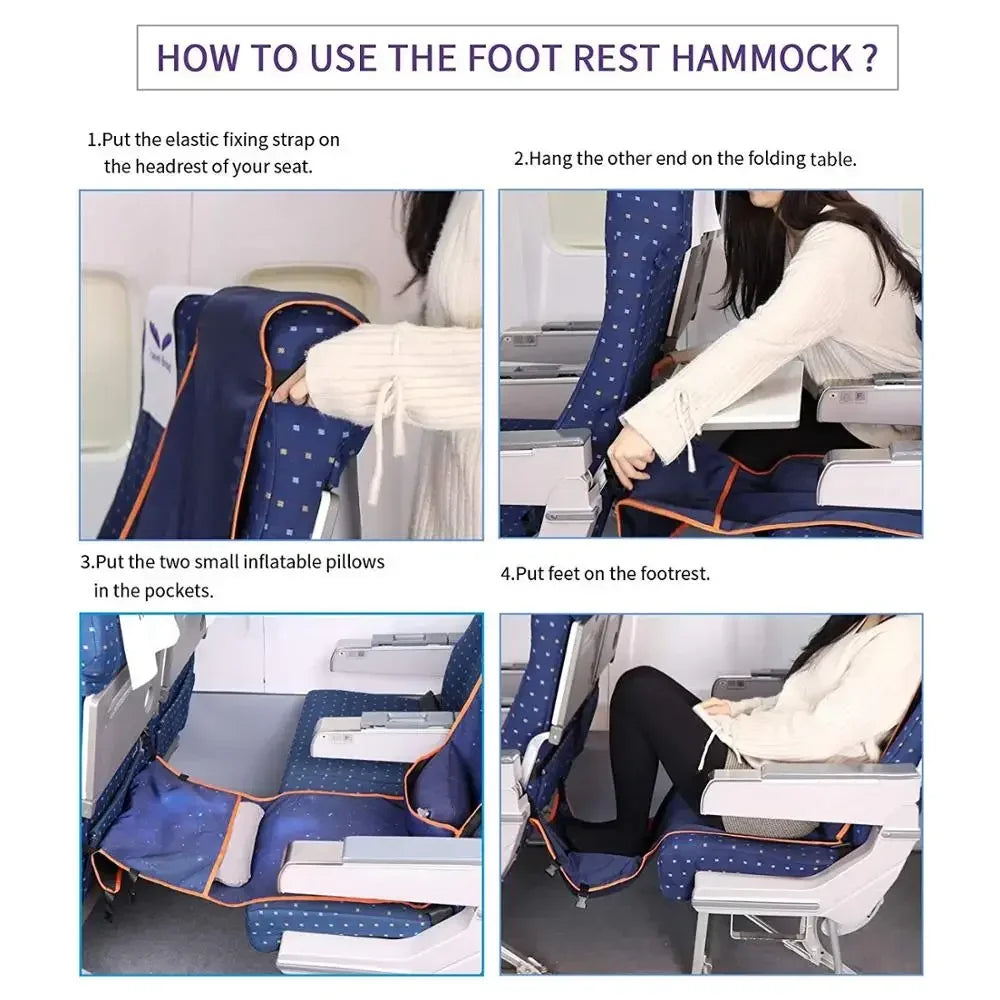 VECENT Adjustable Footrest Hammock with Inflatable Pillow Seat Cover for Planes Trains Buses Swing Chair Outdoor Chair Travel