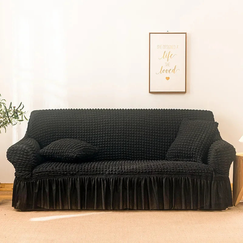 Sofa Cover for Living Room Thick Ruffled Seersucker Elastic L Shaped Corner Sofa Cover 1/2/3/4 Seater Cover for Sofa