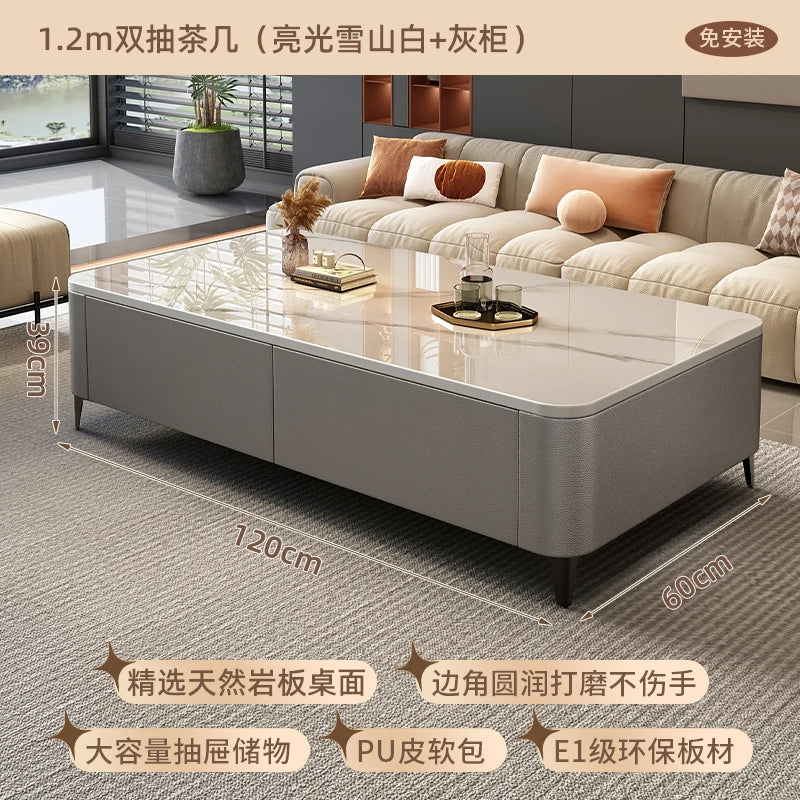 Rock slab coffee table living room home 2024 new small apartment light luxury advanced modern simple floor TV cabinet combinatio