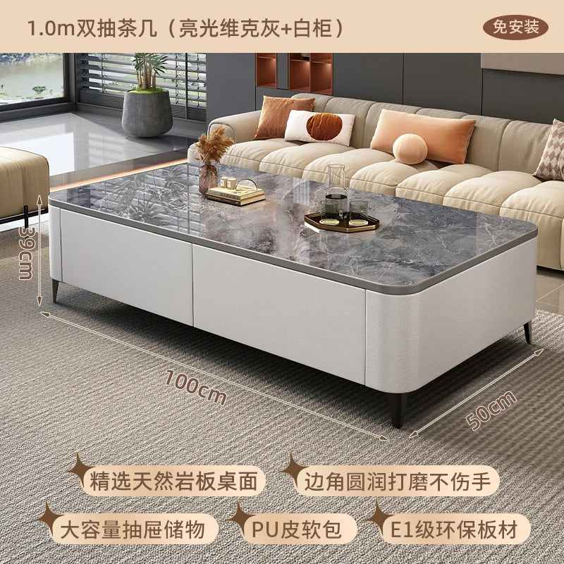 Rock slab coffee table living room home 2024 new small apartment light luxury advanced modern simple floor TV cabinet combinatio