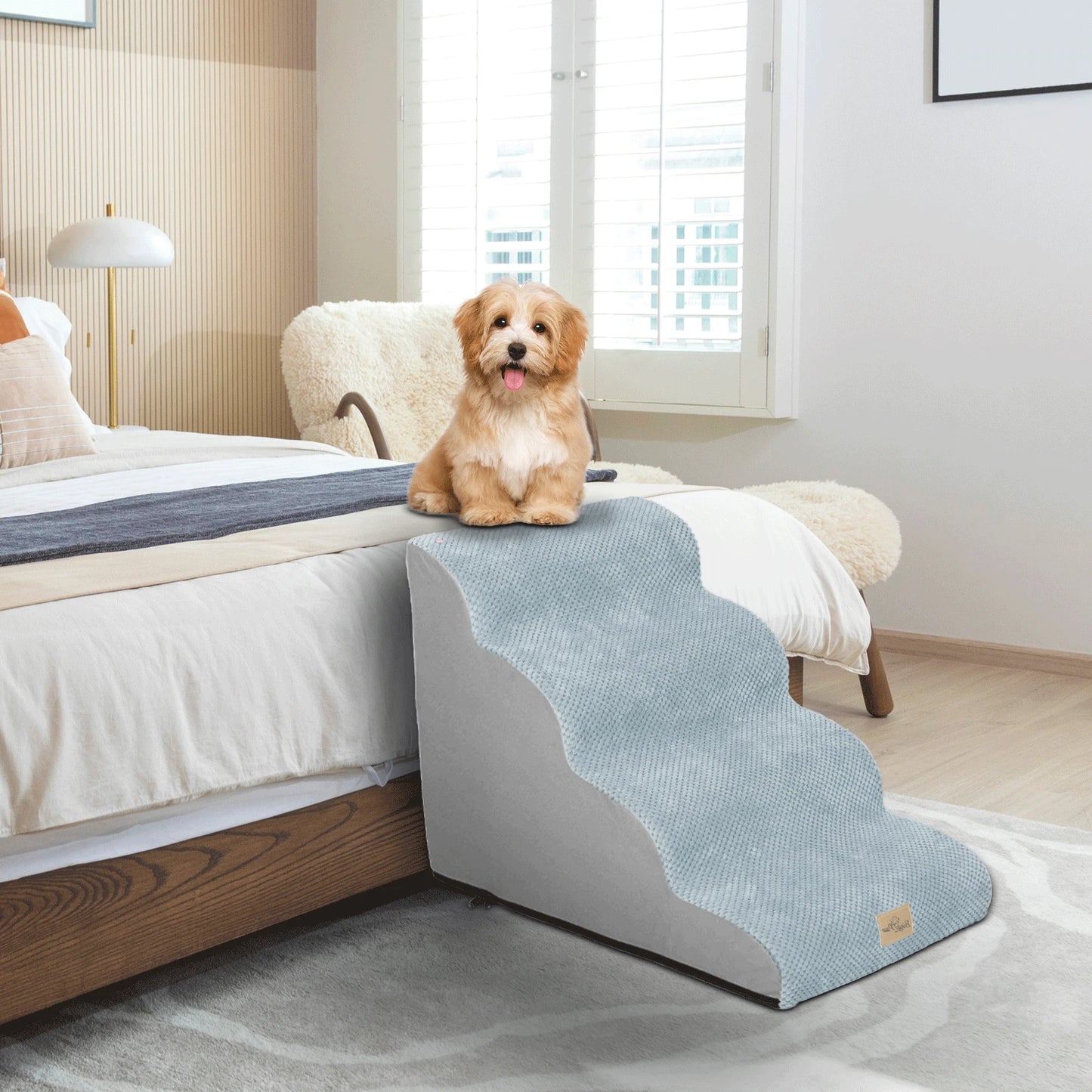 Dog Stairs Ramp for Beds Couches,Extra Wide Pet Steps with Durable Non-Slip Waterproof Fabric Cover, Dog Slope Stairs Friendly