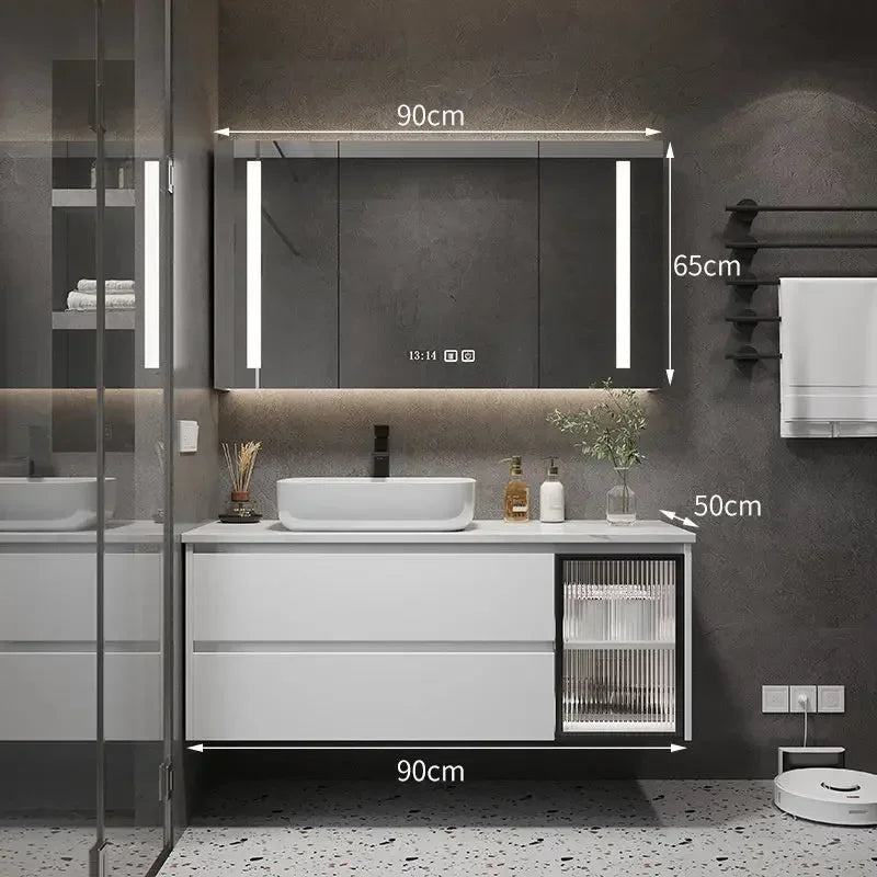 Bathroom Cabinets with Integrated Ceramic Basin Modern Bathroom Vanity Smart Mirror Cabinet Sink Washbasin Bathroom Furniture