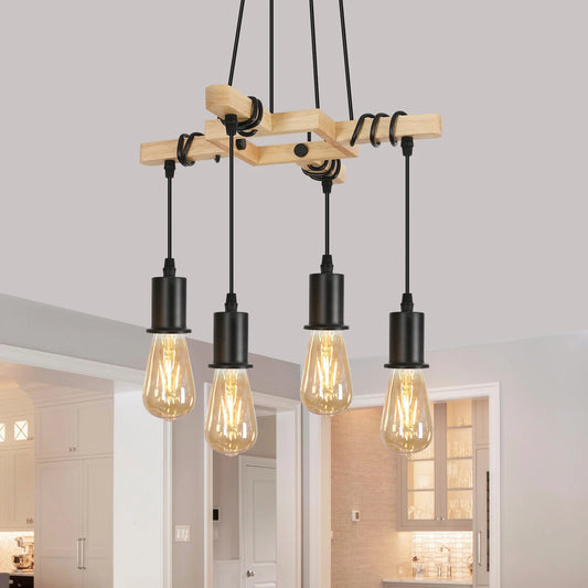 Industrial Modern Vintage Hanging Lamp Wooden Pendant Style Adjustable E27 Iron Rope Swag Lamp Vintage Decorative Lighting