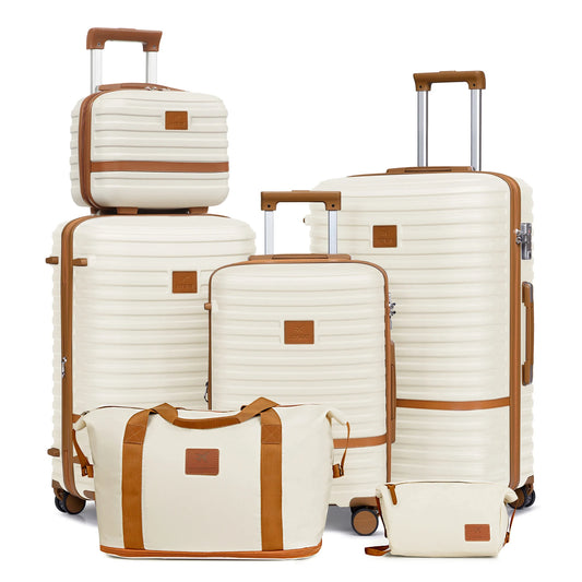 Joyway Luggage Set 6 Piece Suitcase Sets with Spinner Wheel,Hardside Expandable Travel Laggage with TSA Lock (18/20/24/28 White