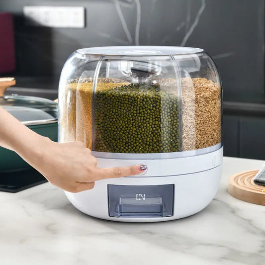 Kitchen Storage Box Rice Dispenser Rotating Rotary Split Design Moisture-Proof Food Container for Sealed Dry Cereal Grain Bucket