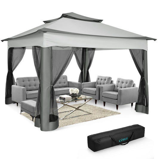 10x10ft Pop Up Canopy Gazebo Tent Outdoor Pavilion Waterproof Portable Sunshade Shelter One Push Center Lock For Yard Garden