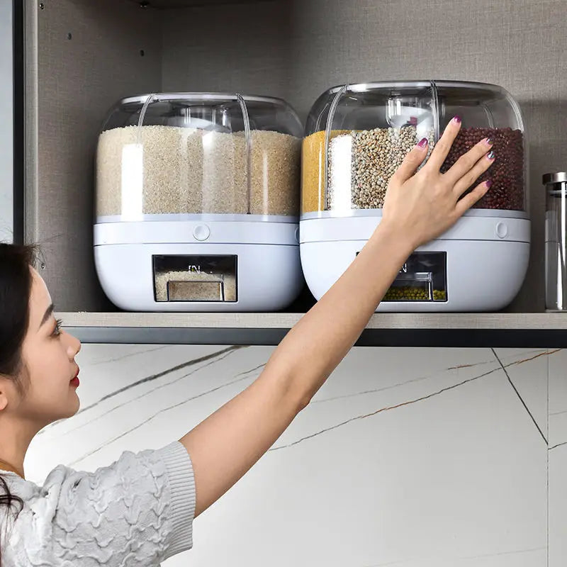 Kitchen Storage Box Rice Dispenser Rotating Rotary Split Design Moisture-Proof Food Container for Sealed Dry Cereal Grain Bucket