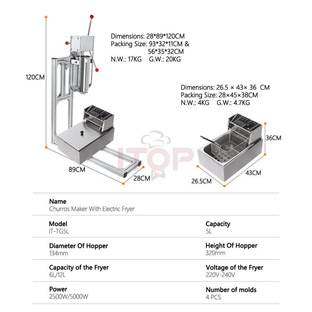 ITOP 5L Spanish Churros Maker HOUUROE Kinnerberry/Jizzy Fruit/Latin Fruit Machine Manual Churros Filler