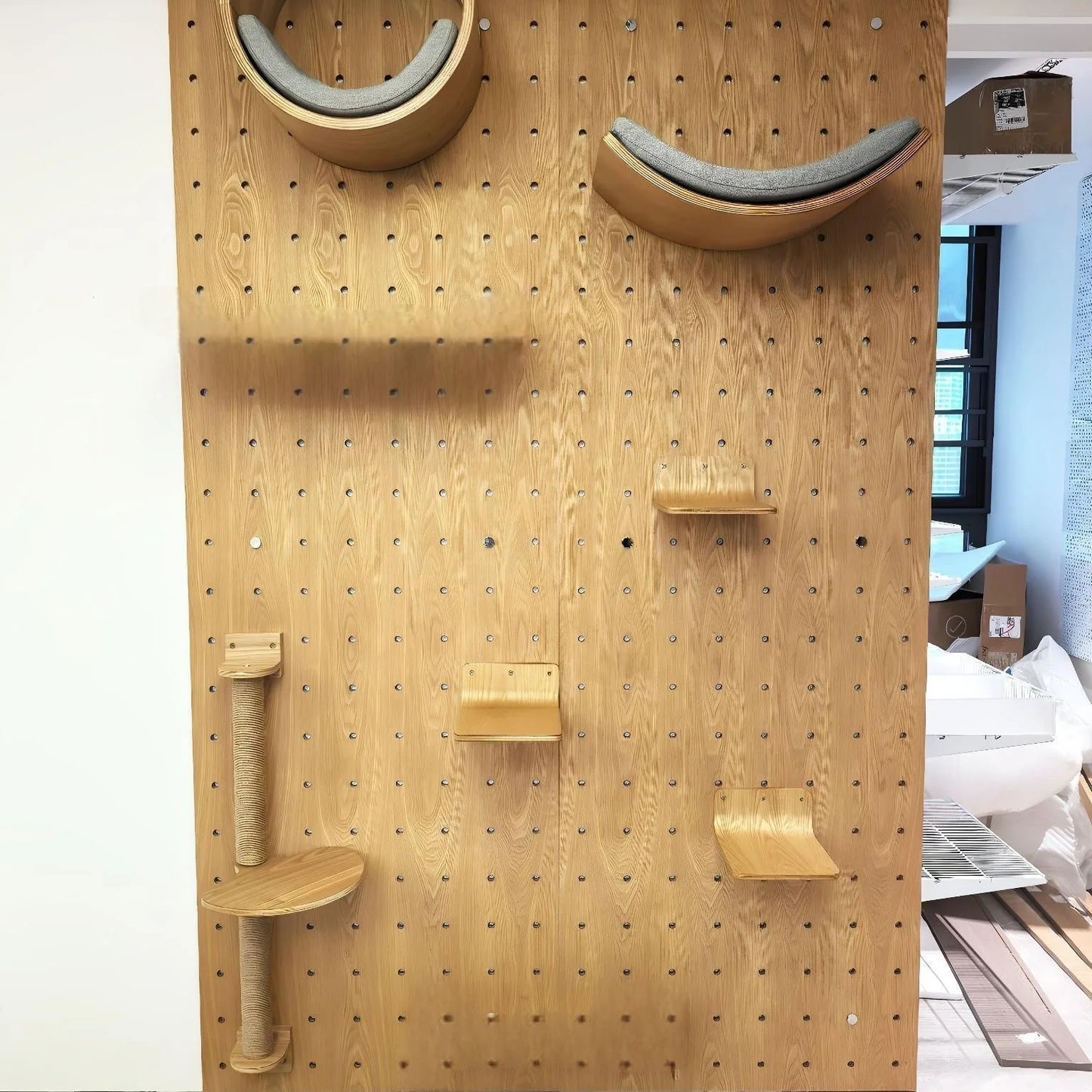 Wall Mounted Cat Climbing Shelves Wooden Cat Tree and Perches Scratcher Sisal Ladder Indoor Cats Hammock and House Pet Furniture