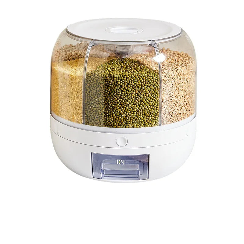 Kitchen Storage Box Rice Dispenser Rotating Rotary Split Design Moisture-Proof Food Container for Sealed Dry Cereal Grain Bucket