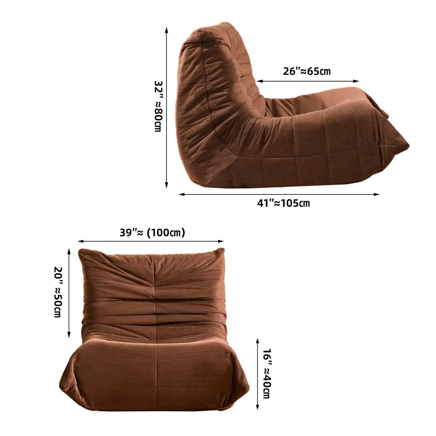 Adult Bean Bag Chair Memory Foam Togo Sofa Lazy Floor Sofa Ergonomically Designed Fireplace Chair for Living Room and Bedroom