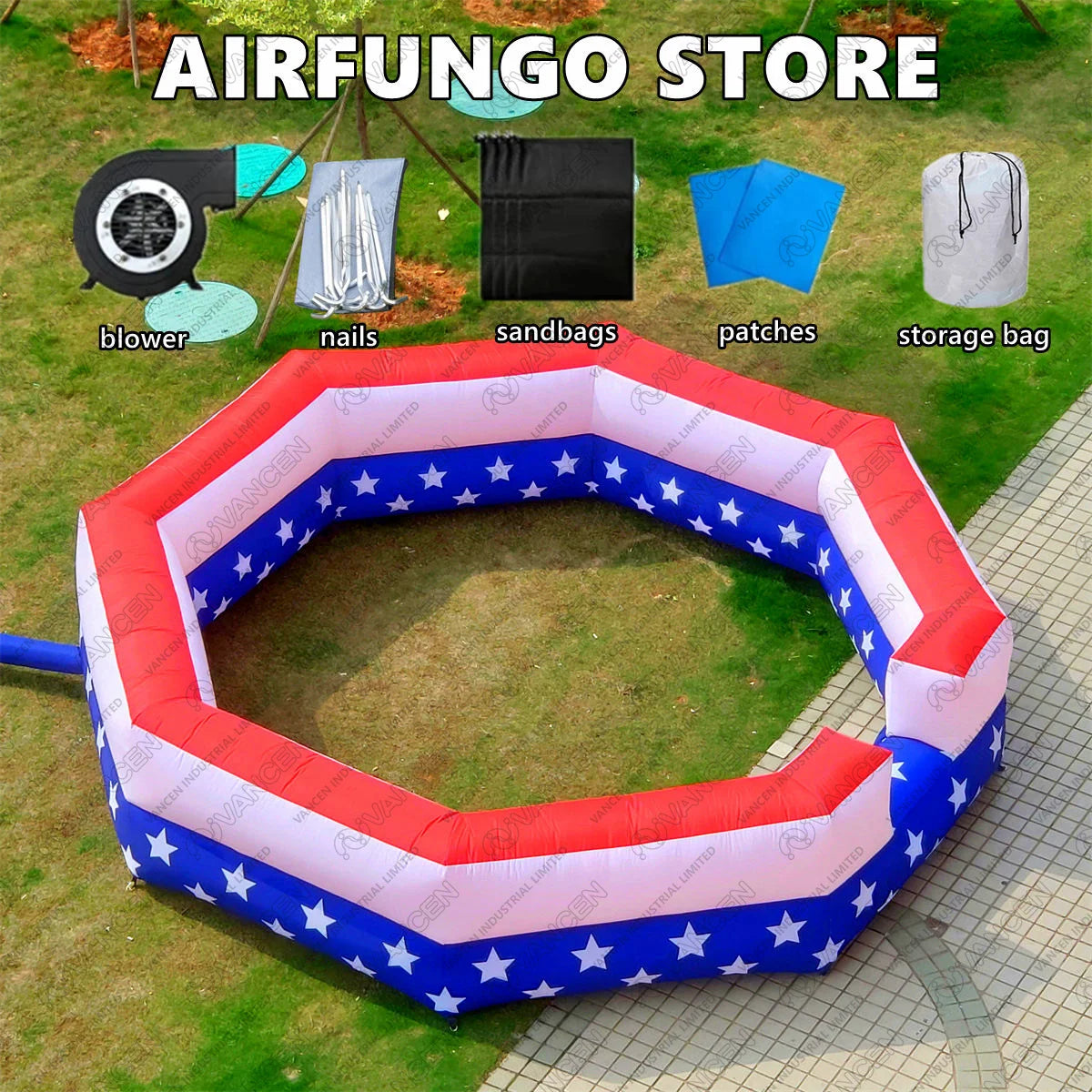 (20ft is out of stock )Gaga Ball Pit Inflatable with Air Blower Portable Gagaball Court Balls Pit 15FT for Sport Game