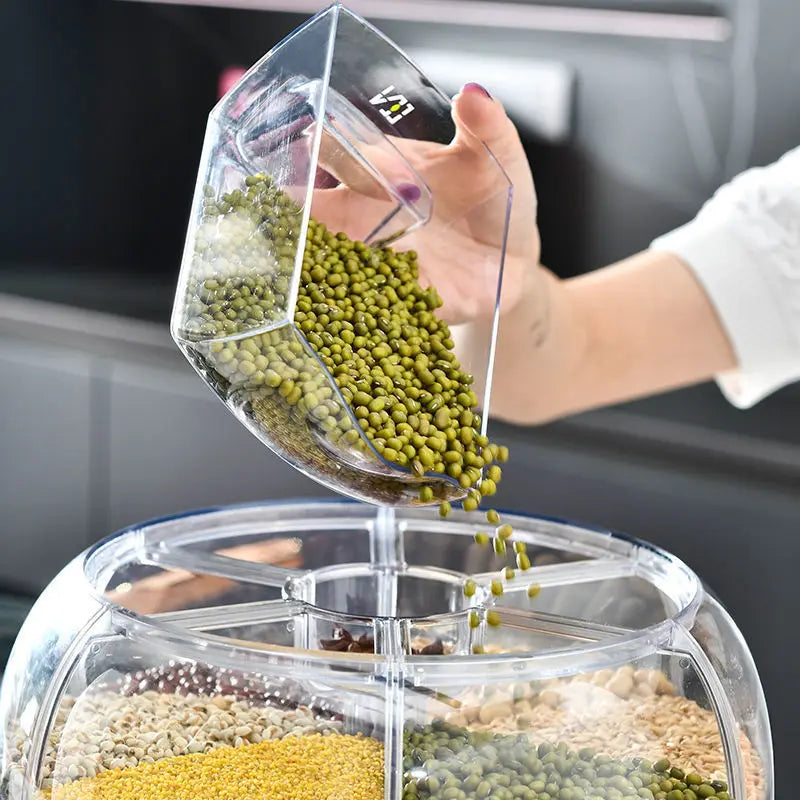 Kitchen Storage Box Rice Dispenser Rotating Rotary Split Design Moisture-Proof Food Container for Sealed Dry Cereal Grain Bucket