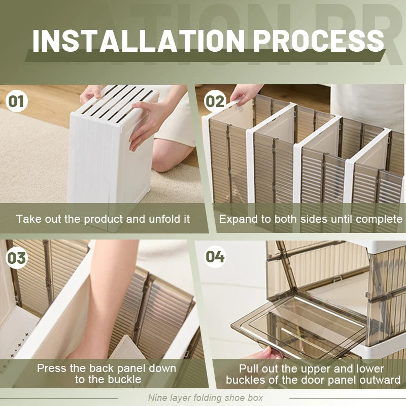 Black folding shoe box, one-piece shoe rack, transparent dust-proof storage box, foldable and stackable