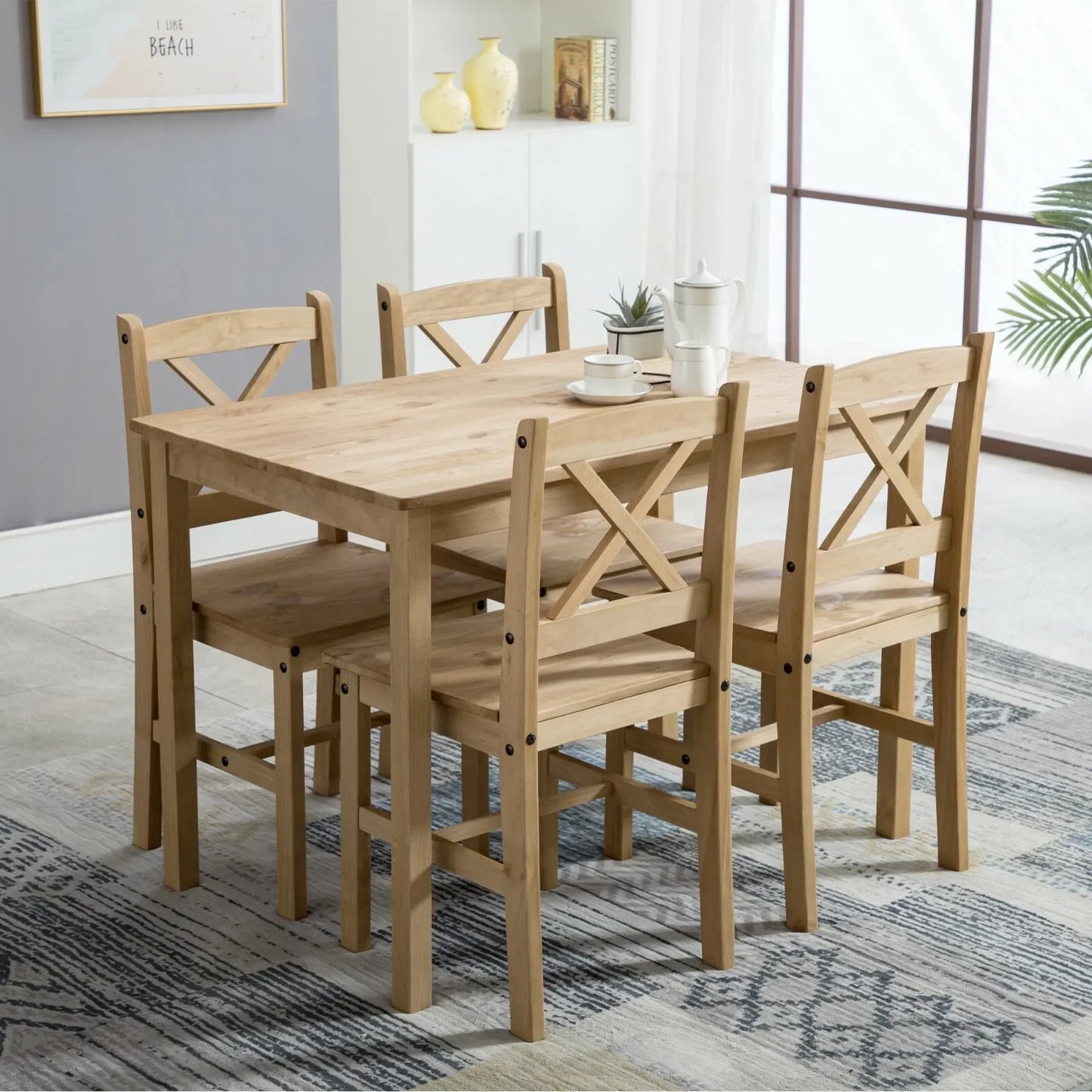 mcc direct Classic Solid Wooden Dining Table and 4 Chairs Set Kitchen Home