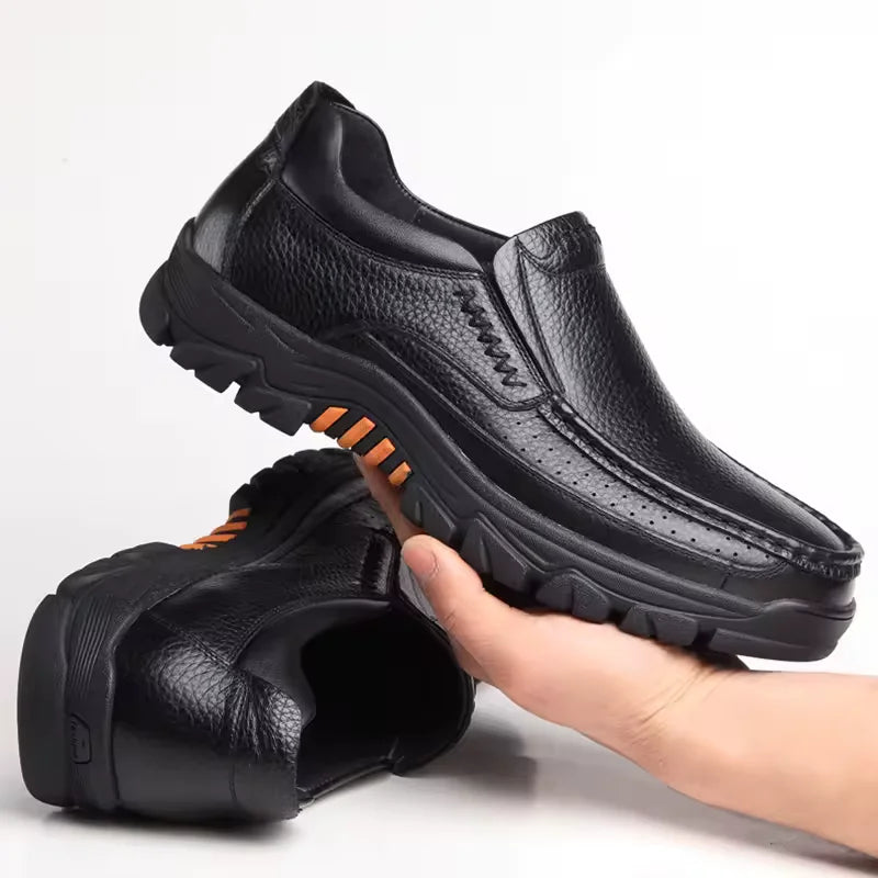 New Handmade Genuine Leather Shoes 48 Men Loafers Soft Cow Leather Men Thick Sole Casual Shoes Male Footwear Black Brown Slip-on