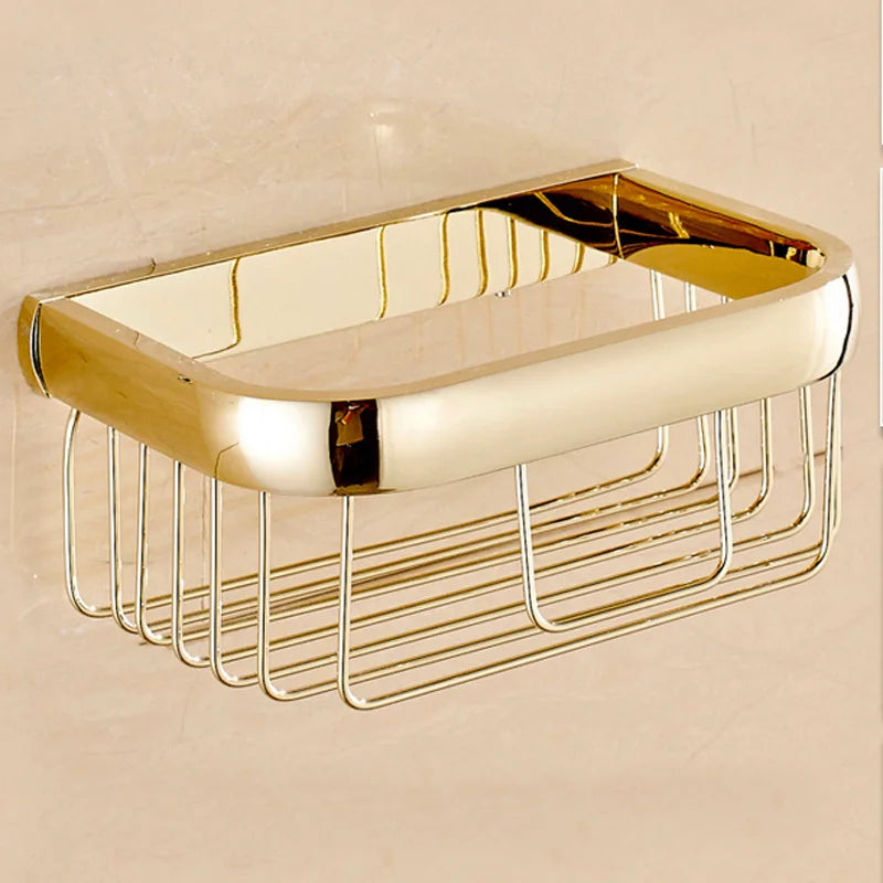 Luxury Gold Color Brass Square Bathroom Accessories Towel Shelf Towel Holder Toilet Paper Holder Wall Mounted Bath Hardware Sets