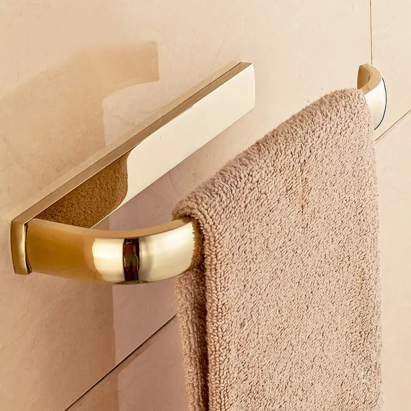 Luxury Gold Color Brass Square Bathroom Accessories Towel Shelf Towel Holder Toilet Paper Holder Wall Mounted Bath Hardware Sets