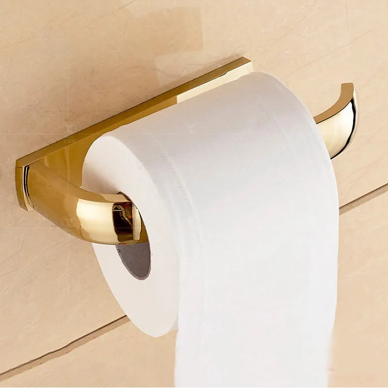 Luxury Gold Color Brass Square Bathroom Accessories Towel Shelf Towel Holder Toilet Paper Holder Wall Mounted Bath Hardware Sets