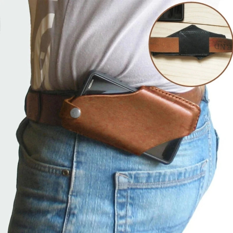 Men Phone Carrier Belt Hip Pouch Hanging Waist Bag Holster Wallet PU Leather Carrying Case Mini Travel Messager Pack