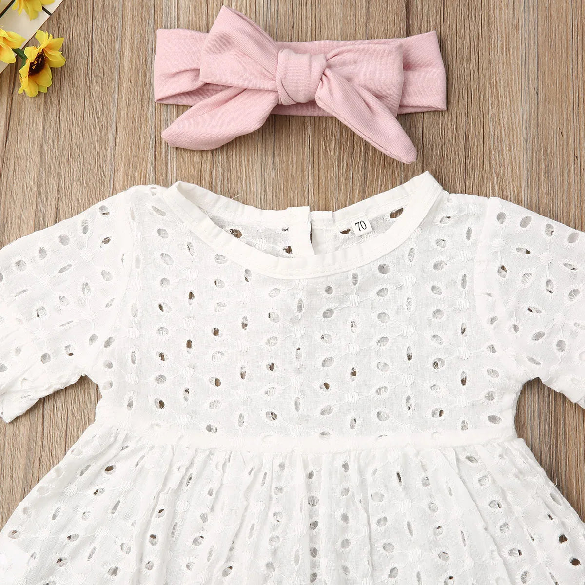0-24M Newborn Kid Baby Girl Clothes Lace Top T-Shirt Pants Short Sleeve Bowknot Pants Headband 3pcs Outfit Set Toddler Clothing