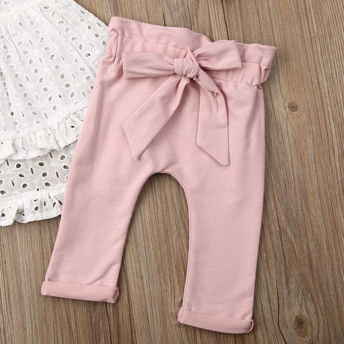 0-24M Newborn Kid Baby Girl Clothes Lace Top T-Shirt Pants Short Sleeve Bowknot Pants Headband 3pcs Outfit Set Toddler Clothing