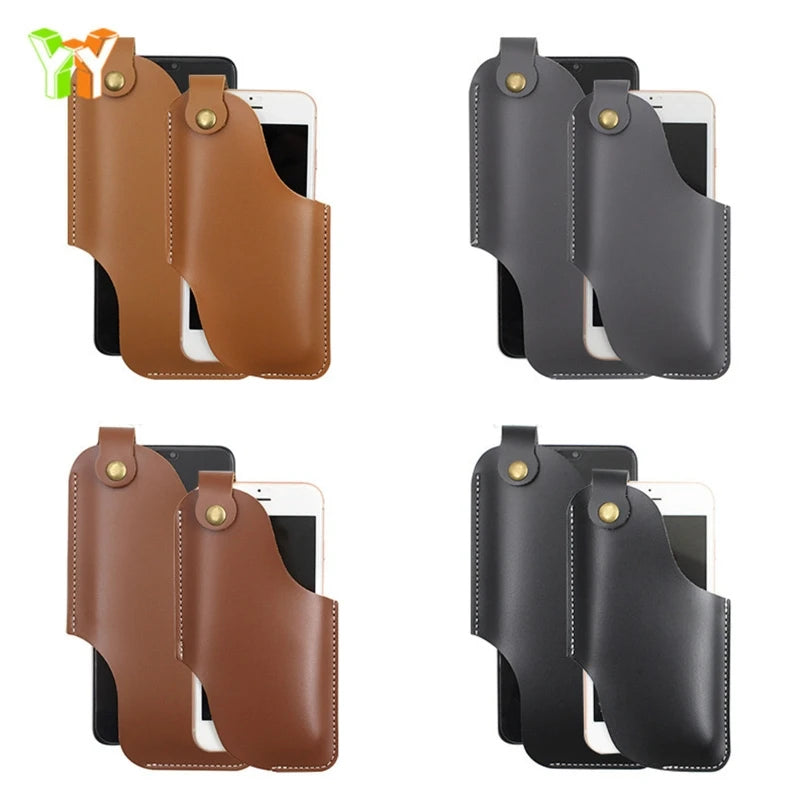 Men Phone Carrier Belt Hip Pouch Hanging Waist Bag Holster Wallet PU Leather Carrying Case Mini Travel Messager Pack
