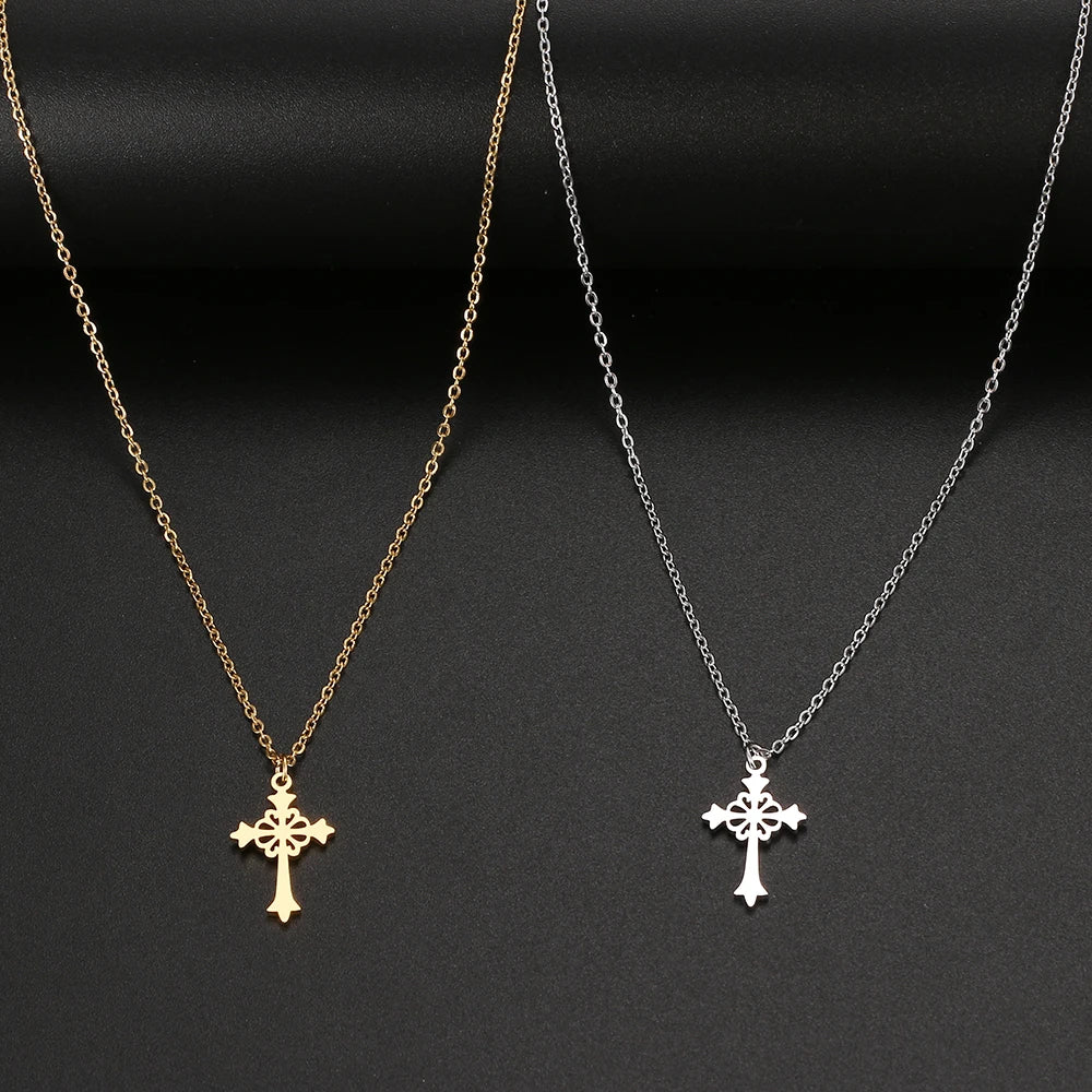 Stainless Steel Necklaces Vintage Style Cross Pendants Chain Choker Jewellery Fashion Necklace For Women Jewelry Wedding Gifts