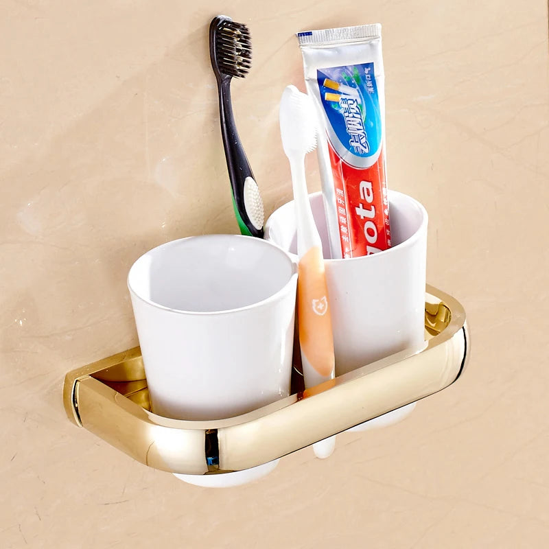 Luxury Gold Color Brass Square Bathroom Accessories Towel Shelf Towel Holder Toilet Paper Holder Wall Mounted Bath Hardware Sets