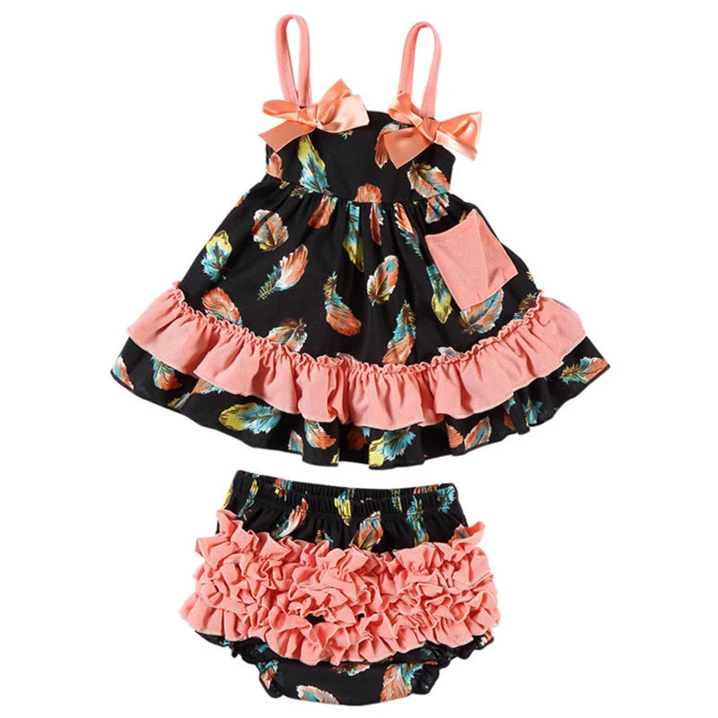 New Baby Girl Clothes Baby Sets Cotton Sleeveless Toddler Infant Ruffle Tops + Shorts Overall Floral Clothes Set 3-24 month