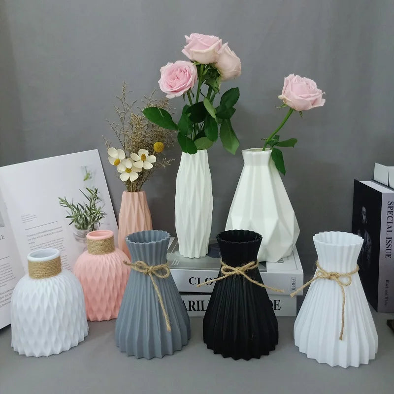 Plastic Flower Vases Home Decor Anti-ceramic Vases Unbreakable Imitation Arrangement European Wedding Modern Decorations Basket