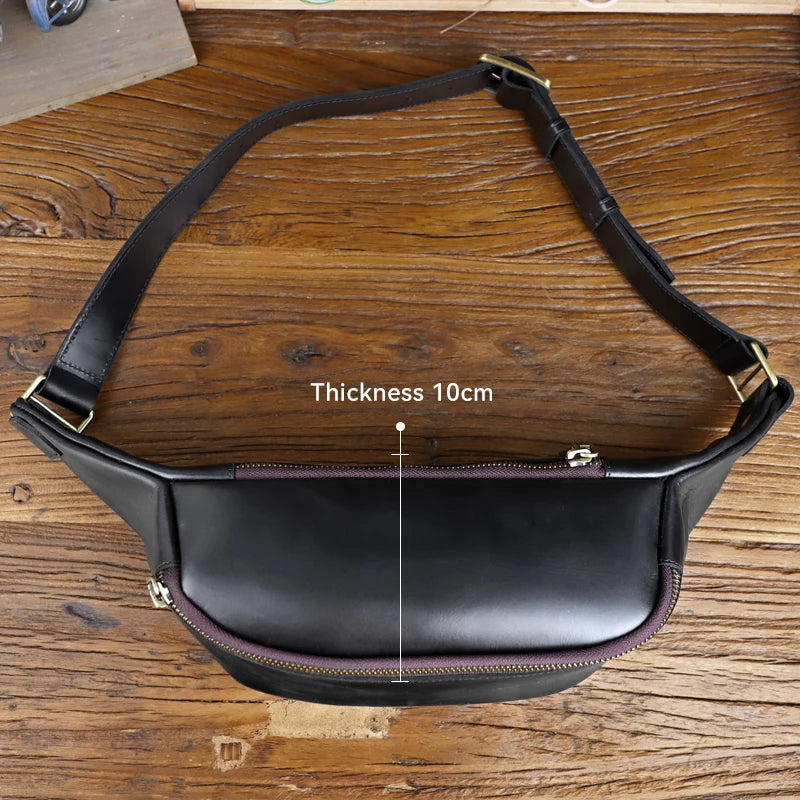 Retro Genuine Leather Men Chest Bag Handmade Large Capacity Messenger Crossbody Bags For Women Shoulder Bag Waist Travel Bag