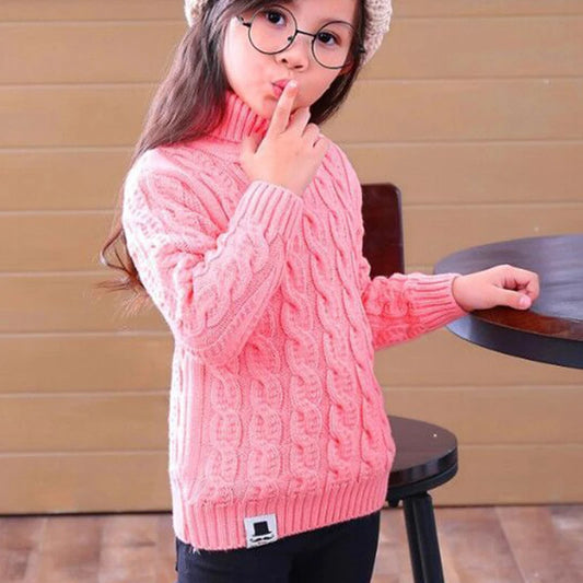 Kids Girl Sweater Tricots Turtleneck Pullover Baby Winter Tops Solid Color Sweaters Autumn Boy Girl Warm Sweater Pull 1-8Y