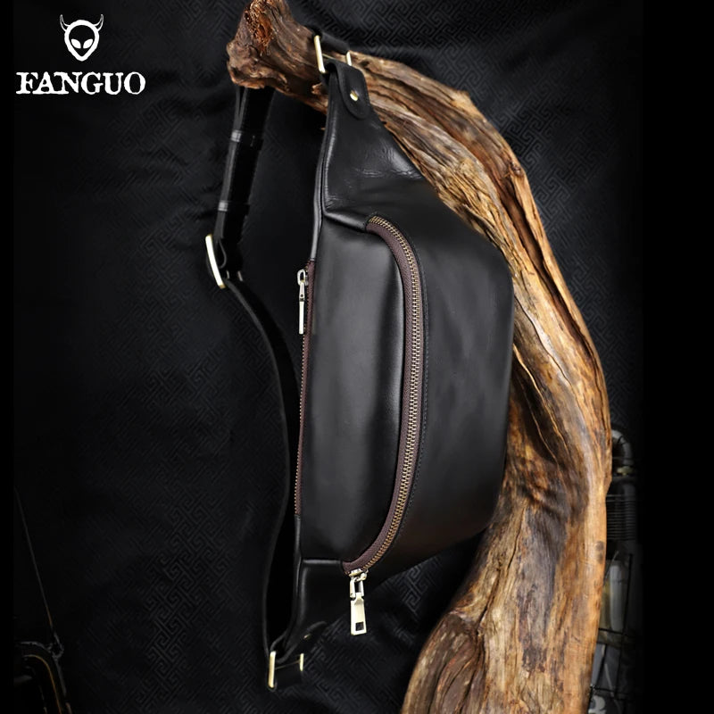 Retro Genuine Leather Men Chest Bag Handmade Large Capacity Messenger Crossbody Bags For Women Shoulder Bag Waist Travel Bag