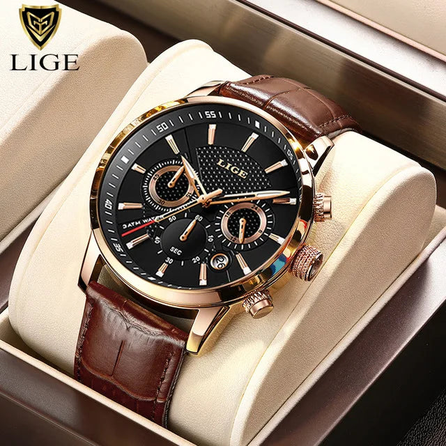 LIGE 2025 Watch Men Fashion Sports Quartz Clocks Mens Watches Top Brand Leather Military Waterproof Date Watch Relogio Masculino