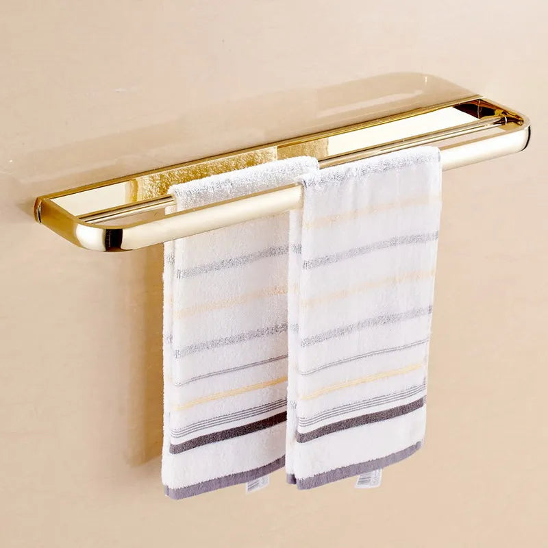 Luxury Gold Color Brass Square Bathroom Accessories Towel Shelf Towel Holder Toilet Paper Holder Wall Mounted Bath Hardware Sets