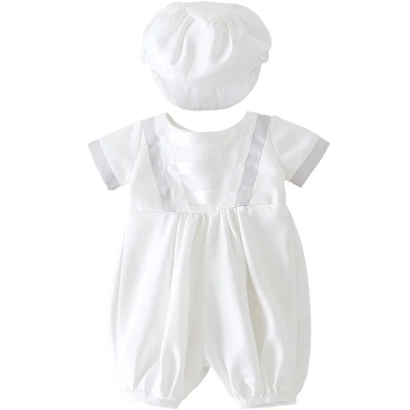 baby boy clothes white baptism baby romper set with hat turndown collar newborn first christmas boy birthday clothing 3-24M